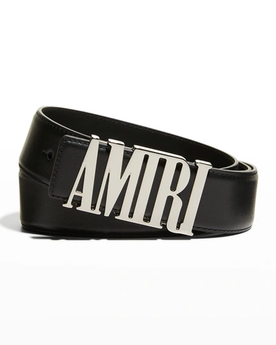 Shop Amiri Men's Logo Leather Belt In Black Bl