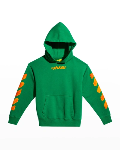 Shop Off-white Boy's Painted Logo Arrow & Diagonal Graphic Hoodie In Greenorange