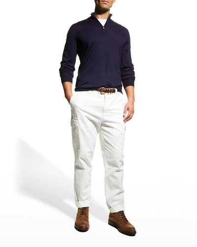 Shop Brunello Cucinelli Men's Wool-cashmere 1/4-zip Sweater In Navy