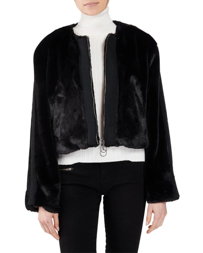 Shop Ramy Brook Paola Short Faux-fur Jacket In Black