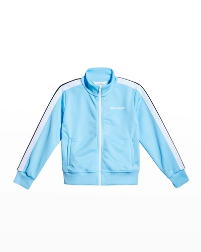 Shop Palm Angels Boy's Logo Contrast-striped Track Jacket In Lt Blue White