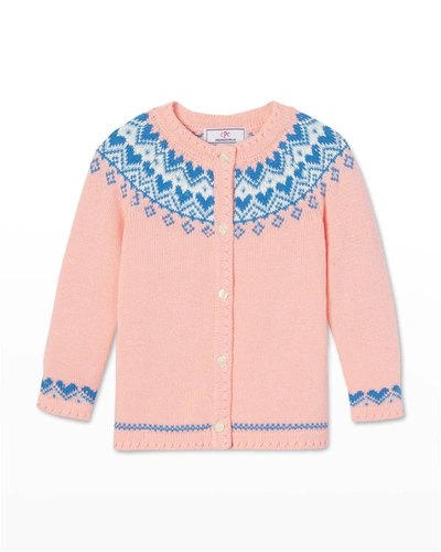Shop Classic Prep Childrenswear Girl's Sage Fair Isle Cardigan In Impatiens Pink