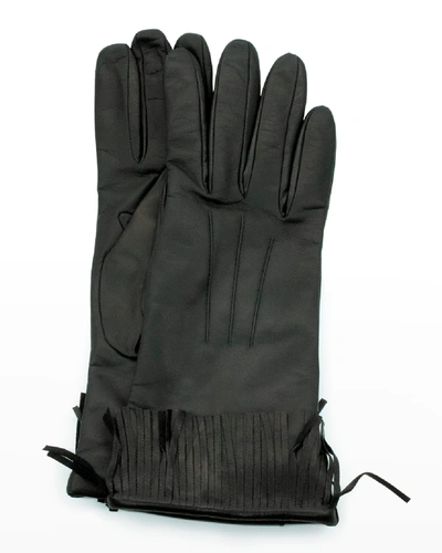 Shop Portolano Cashmere-lined Fringe Napa Gloves In Black