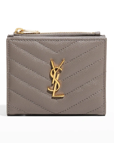 Shop Saint Laurent Monogram Quilted Grain Wallet In 1202 Fog