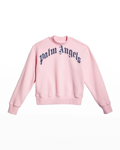 Shop Palm Angels Girl's Long-sleeve Over Logo Size 4-10 In Pink Navy