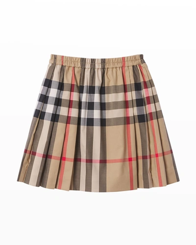 Shop Burberry Girl's Hilde Pleated Vintage Check Skirt In Archive Beige