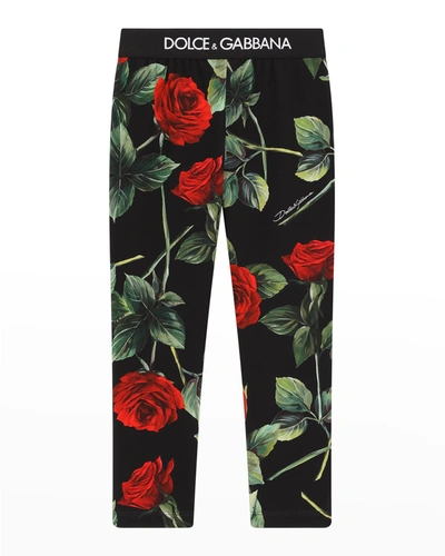 Shop Dolce & Gabbana Girl's Rose-print Leggings In Hn2zo Rose Print