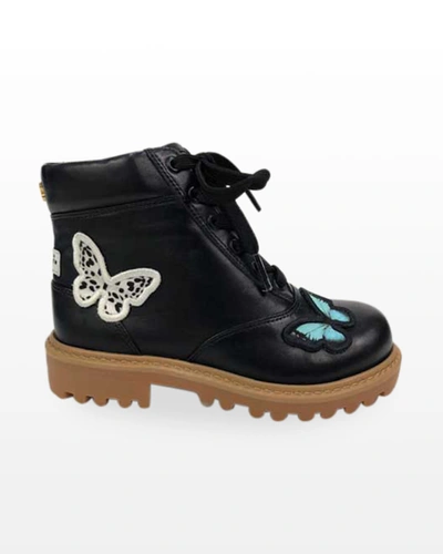 Shop Sophia Webster Girl's Tia Butterfly Combat Boots, Baby/toddler/kids In Black Melange