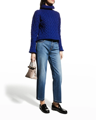 Shop Maison Margiela Turtleneck Cable-knit Sweater In Blue