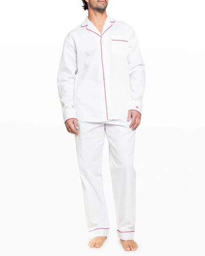 Shop Petite Plume Men's Piped Cotton Pajama Set In White