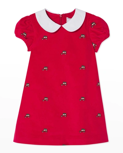 Shop Classic Prep Childrenswear Girl's Paige Embroidered Dress In Crimson With Wood