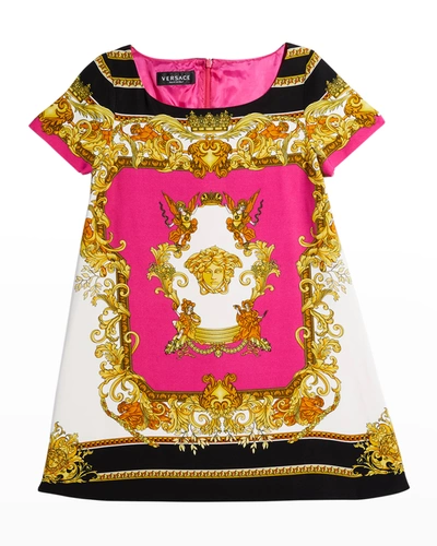 Shop Versace Girl's Renaissance Medusa Cady Dress In Fuxia Gold