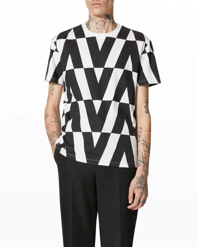 Shop Valentino Men's Optical V T-shirt In Ivory/multi