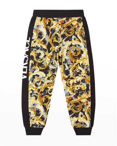 Shop Versace Boy's Baroccoflage Jog Pants In Blackgold Black W