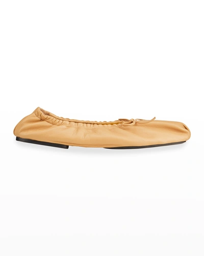 Shop Khaite Ashland Square-toe Leather Ballerina Flats In Tan