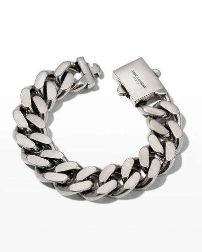 Shop Saint Laurent Gourmette Chain Bracelet In Silver