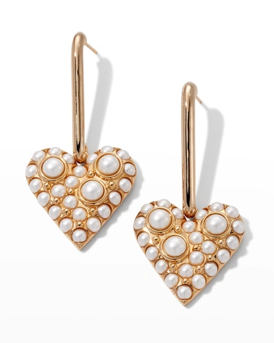 Shop Carolina Herrera Mini Heart Pearly Drop Earrings In Pearl/gold