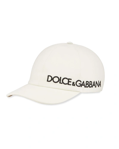 Shop Dolce & Gabbana Men's Side-logo Baseball Cap In Bianco Naturale
