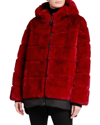 Shop Belle Fare The Kaltag Faux-fur Hooded Coat In Red