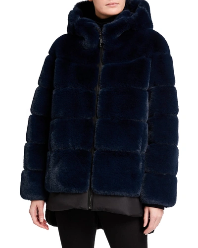 Shop Belle Fare The Kaltag Faux-fur Hooded Coat In Navy