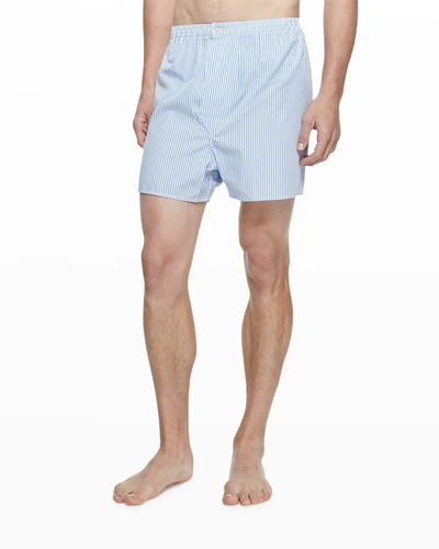 Shop Derek Rose Men's James Classic Fit Cotton Stripe Boxer Shorts In Blue