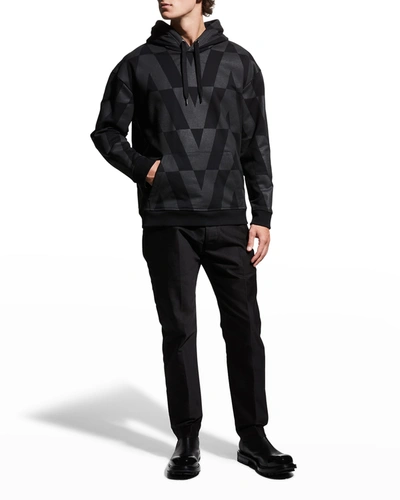 Shop Valentino Men's Tonal Optical V Hoodie In Black