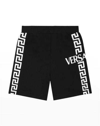 Shop Versace Boy's Greca Logo Bermuda Shorts, Sizes 4-6 In Black White