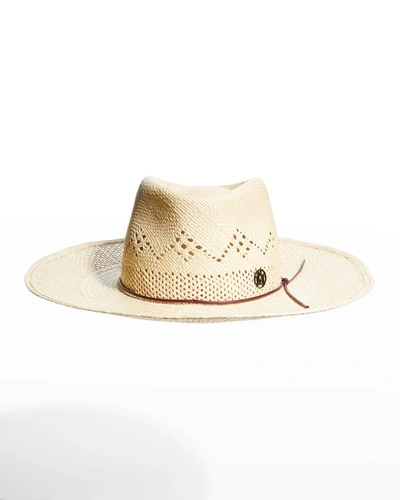 Shop Maison Michel Charles Panama Cutout Fedora Hat In Natural