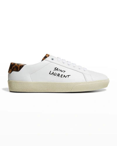 Shop Saint Laurent Court Classic Leopard-print Low-top Sneakers In White Multi