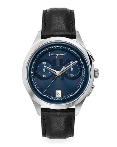 Shop Ferragamo Men's 42mm Vega Gent Chrono Leather Watch In Black