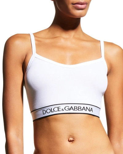 Shop Dolce & Gabbana Stretch Cotton Ribbed Cami Bra Top In Bianco Ottico