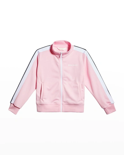 Shop Palm Angels Girl's Logo Contrast-striped Track Jacket In Pink White