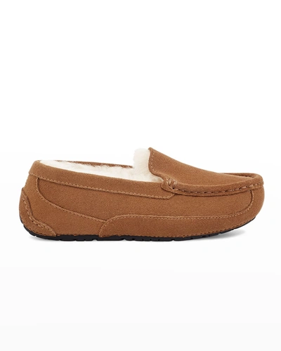 Shop Ugg Boy's Ascot Suede Slippers W/ Wool-lining, Kids In Ctsd