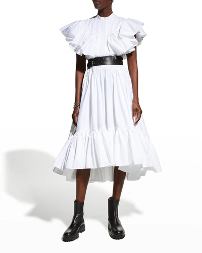 Shop Alexander Mcqueen Ruffle Tiered Midi Dress In White
