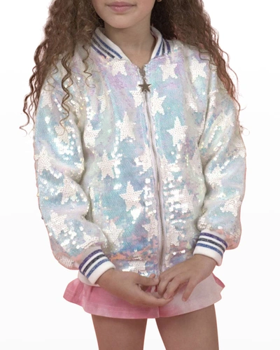 Shop Lola + The Boys Girl's Iridescent Star Sequined Bomber Jacket In Gray