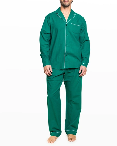 Shop Petite Plume Men's Piped Flannel Pajama Set In Green