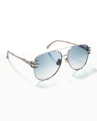 Shop Anna-karin Karlsson Claw Voyage Titanium Aviator Sunglasses In White Gold Grey