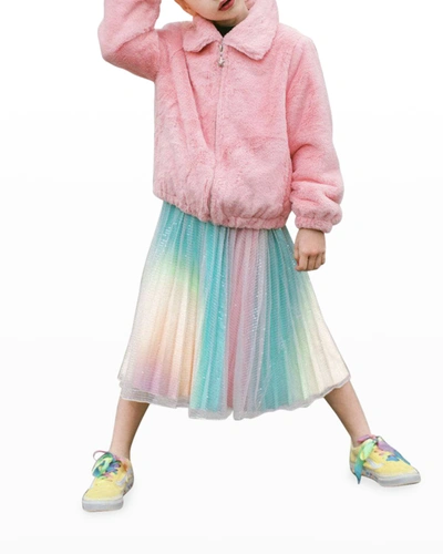 Shop Lola + The Boys Girl's Rainbow Sky Zip Faux-fur Coat, Sizes 2-14 In Pink