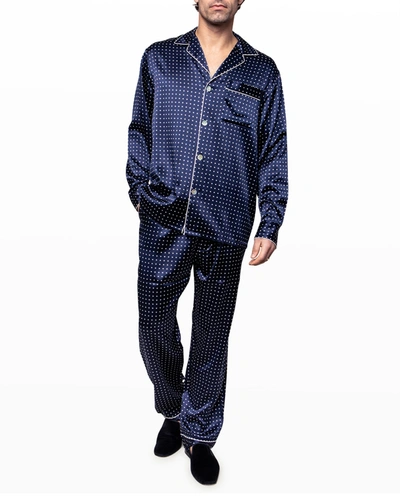Shop Petite Plume Men's Polka Dot Silk Pajama Set In Navy