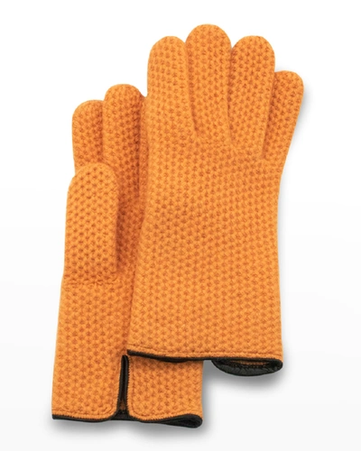 Shop Portolano Honeycomb Stitched Cashmere Gloves In Persimmon/blk