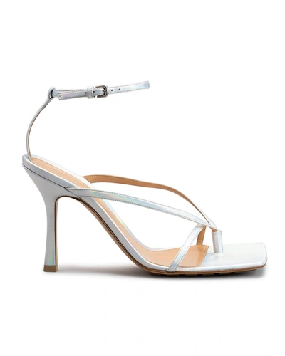 Shop Bottega Veneta Multi Strap Iridescent Stretch High-heel Sandals In Moon