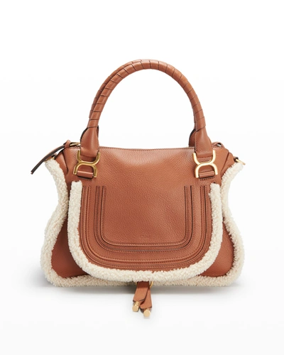 Shop Chloé Marcie Grained Calfskin & Shearling Satchel Bag In Tan