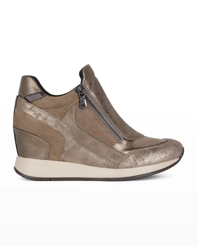 Geox Nydame Metallic Zip Fashion Sneakers In Dark Beige | ModeSens