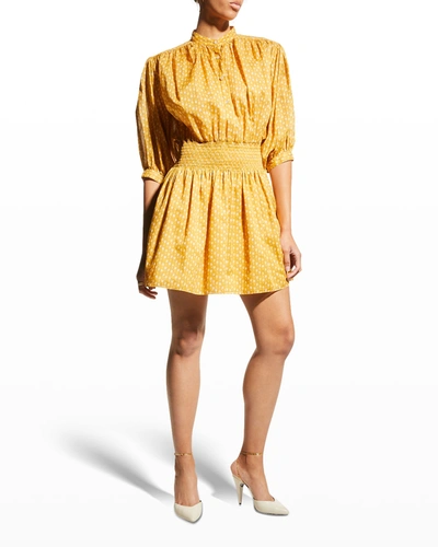Shop Rebecca Taylor Ikat Shirtdress With Smocking In Marigold Combo