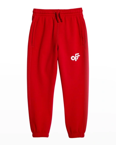 Shop Off-white Boy's Logo Arrow Jogger Pants In Redwhite