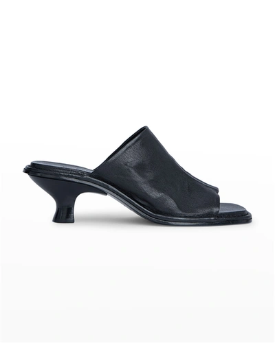 Shop By Far Frankie Stretch Leather Mule Sandals In Black