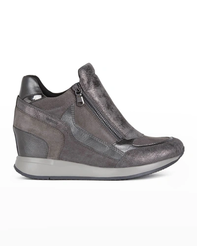 Geox Nydame Metallic Zip Fashion Sneakers In Dark Grey | ModeSens