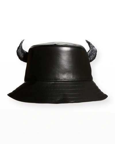 Shop Givenchy Men's Leather Bucket Hat W/ Horns In 001 Black