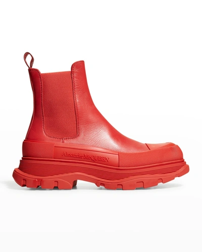 Shop Alexander Mcqueen Men's Tread Leather Chelsea Boots In Rosesilver
