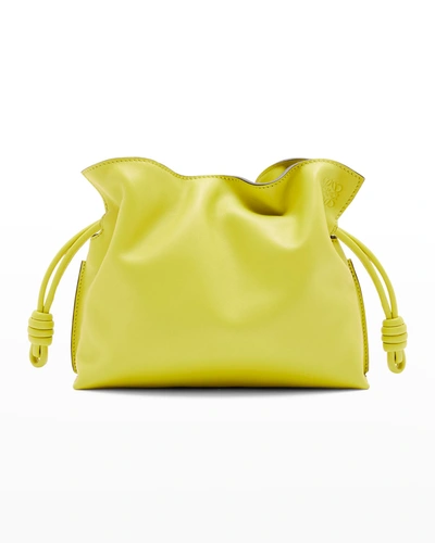 Shop Loewe Flamenco Mini Napa Drawstring Clutch Bag In Lime Yellow